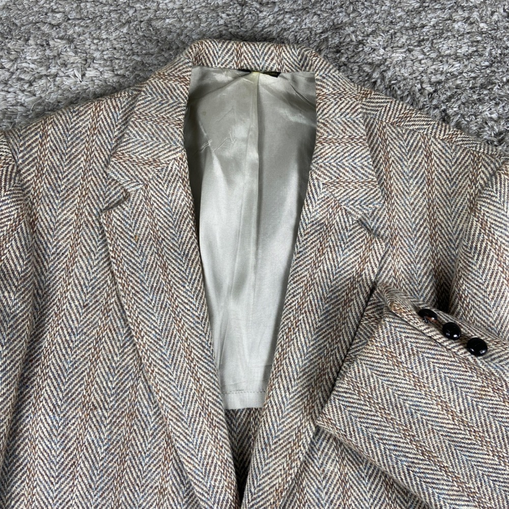 Vintage‎ Harris Tweed Blazer Mens 42R Brown Herringbone Wool Sport Coat Scottish